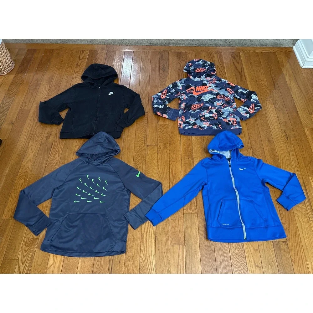 Nike Kids Hoodie Zip Up Bundle 4pc XL Therma-FIT Black Blue Grey Camo Boys